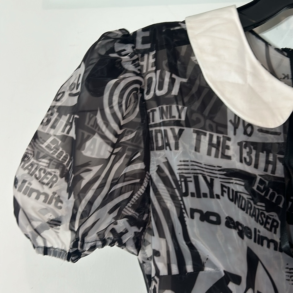 Emily The Strange Organza graphic a line mini dress Peter Pan collar small new - Picture 3 of 9